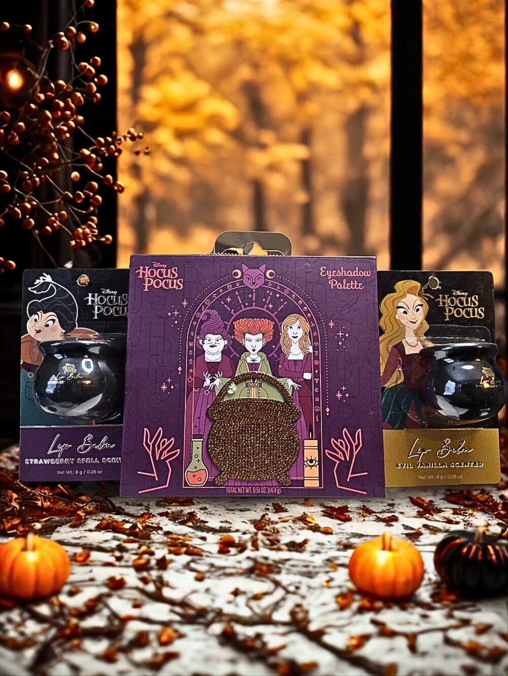 Disney Hocus Pocus Eyeshadow Palette + 2 Lip Balms Halloween Beauty Bundle